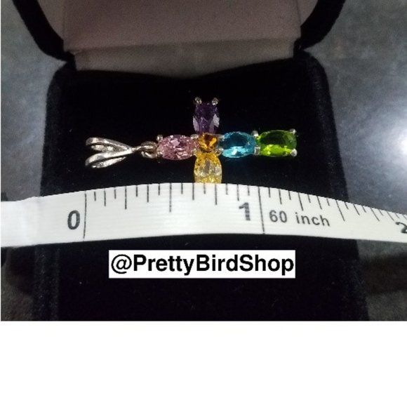 Last one! Crystal CROSS sterling silver multicolored Pendant NEW - Picture 4 of 12